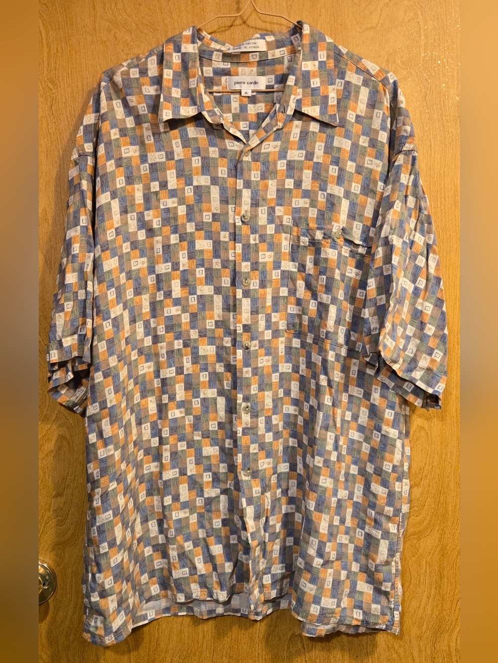 Pierre Cardin Made In Korea Patterned Button Down Shirt 100% Rayon Mens XL